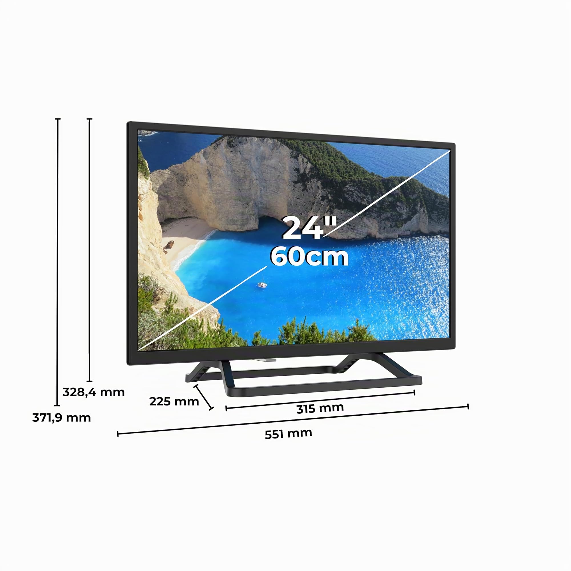 DIGIQUEST TV LED 24” DHLR, HD Ready | Certificato Tivùsat | Doppio tuner | Mediaplayer, Funzione CEC, base centrale | Ideale per Camper e Barche [classe di efficienza energetica E]