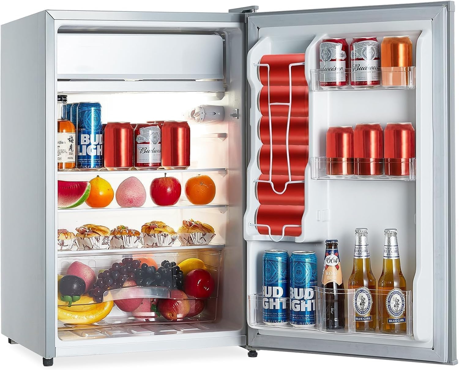 4.3 Cu Ft Mini Fridge With Freezer, Single Door Compact Refrigerator,122L Capacity Small Refrigerator With 7 Settings Adjustable Temperature, Mini Refrigerator for Apartment, Bedroom, Office, Dorm