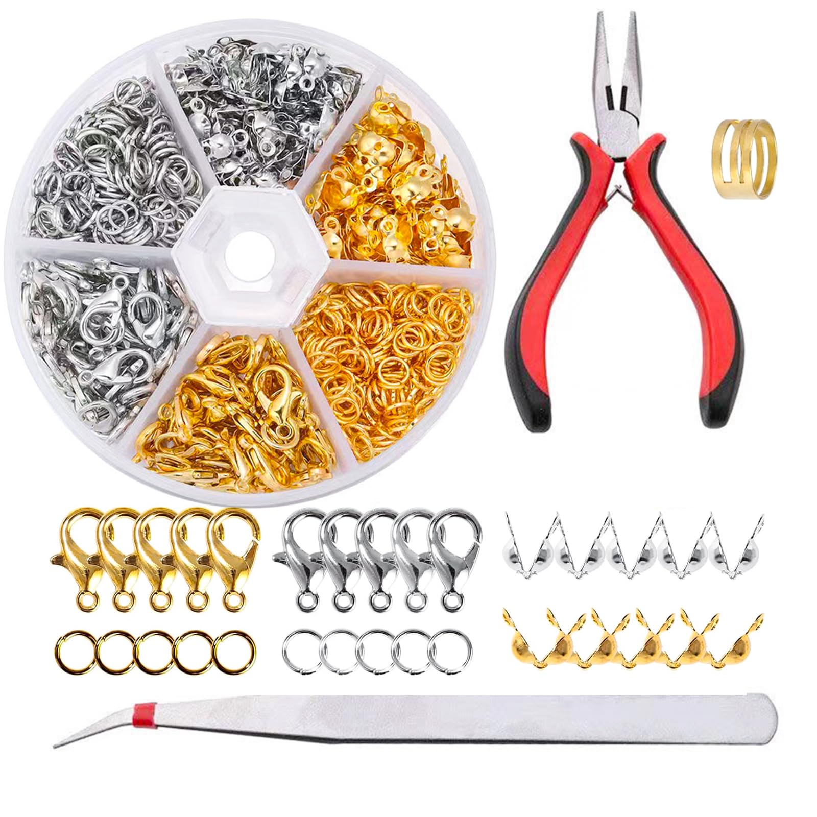 100 Pièces Fermoirs De Bijouterie - Fermoir Homard, Anneaux Ouverts 6mm, Embouts à Sertir - Kit DIY Or