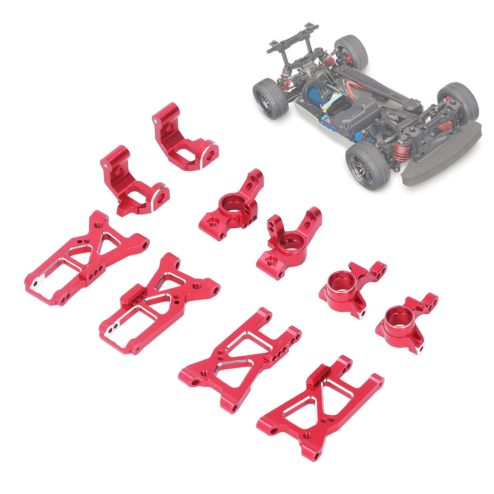Zestaw do modernizacji samochodu RC Stop aluminium Wysokowydajne części obrabiane CNC do Traxxas 4 Tec C8 1/10 Płaski samochód sportowy Lekki Trwały Łatwa instalacja (Czerwony)