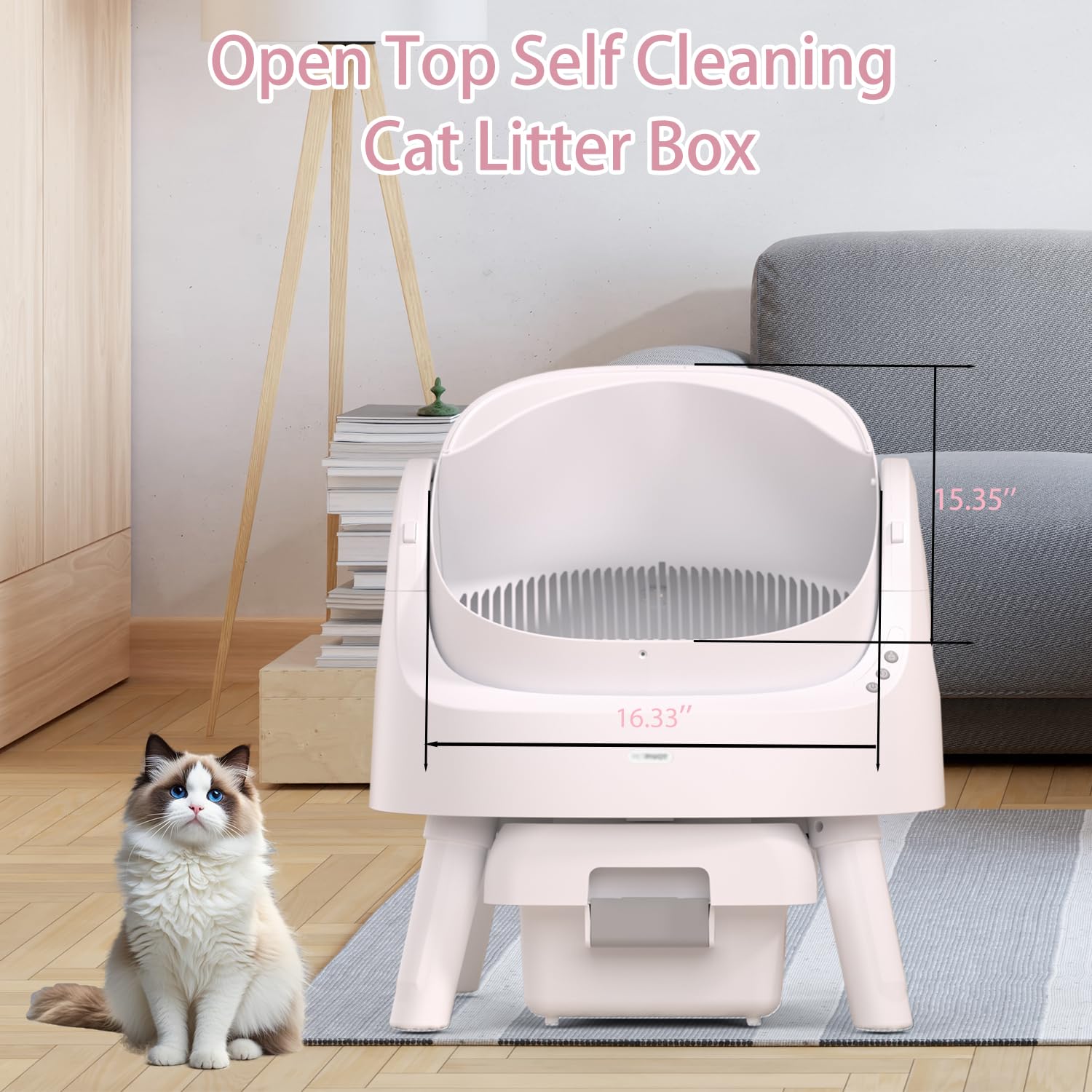 AutoScooper 11 Self Cleaning Litter Box, Open-Top Design for Multiple Cats, Integrated Safety Protection, White (Manufactured by PETPIVOT INC)