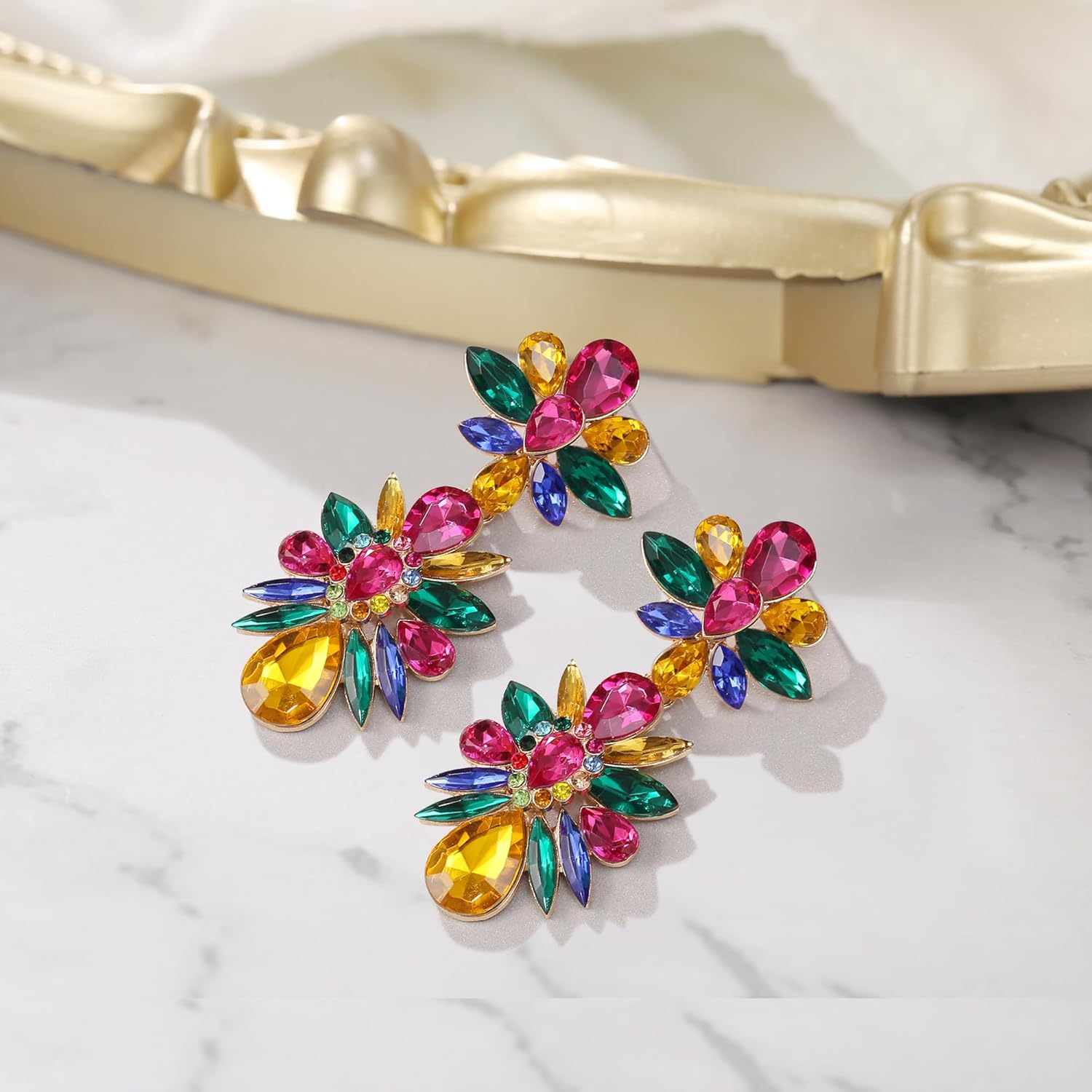 BriLove Gorgeous Shiny Rhinestones Marquise Teardrop Cluster Dangle Earrings for Women Wedding Party Prom Jewelry Accessory - Image 4