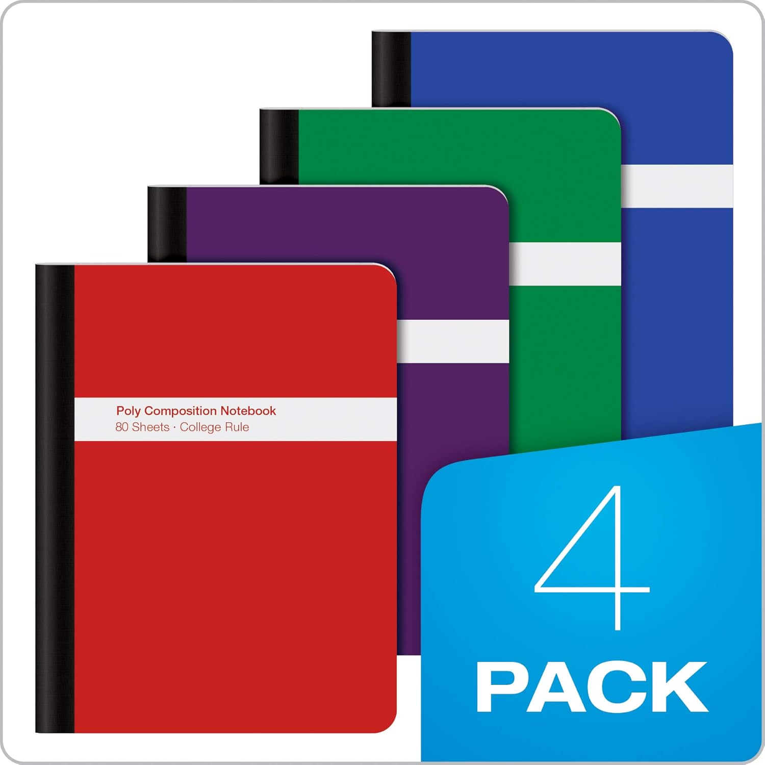 Oxford Poly Composition Notebook 4 Count, College Ruled Paper, 9-3/4 x 7-1/2 Inches, 80 Sheets, Assorted Colors: Blue, Green, Purple, Red (64958) (Pack of 6)