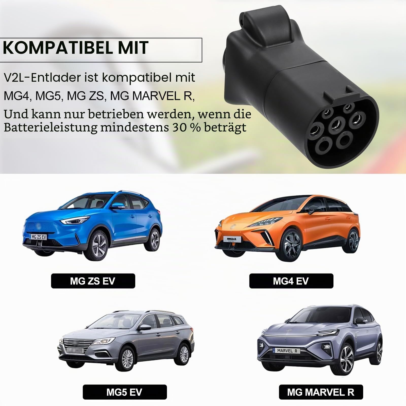 V2L Adapter für MG EV, 3.5KW 16A 220V Schuko von Fahrzeug zu Last, Typ 2 auf Schuko Kompatibel mit MG4, MG5, ZS, Marvel R