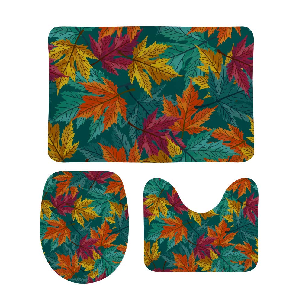 Tapis de salle de bain antidérapant lavable lot 3 pièces feuilles automne