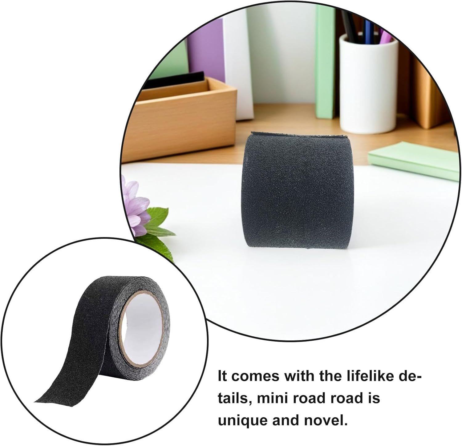 BESPORTBLE 1 Roll of Mini Road Model, Realistic Street Adornment for Micro Landscape Craft Decor, Black Asphalt Sticker, 10m Long