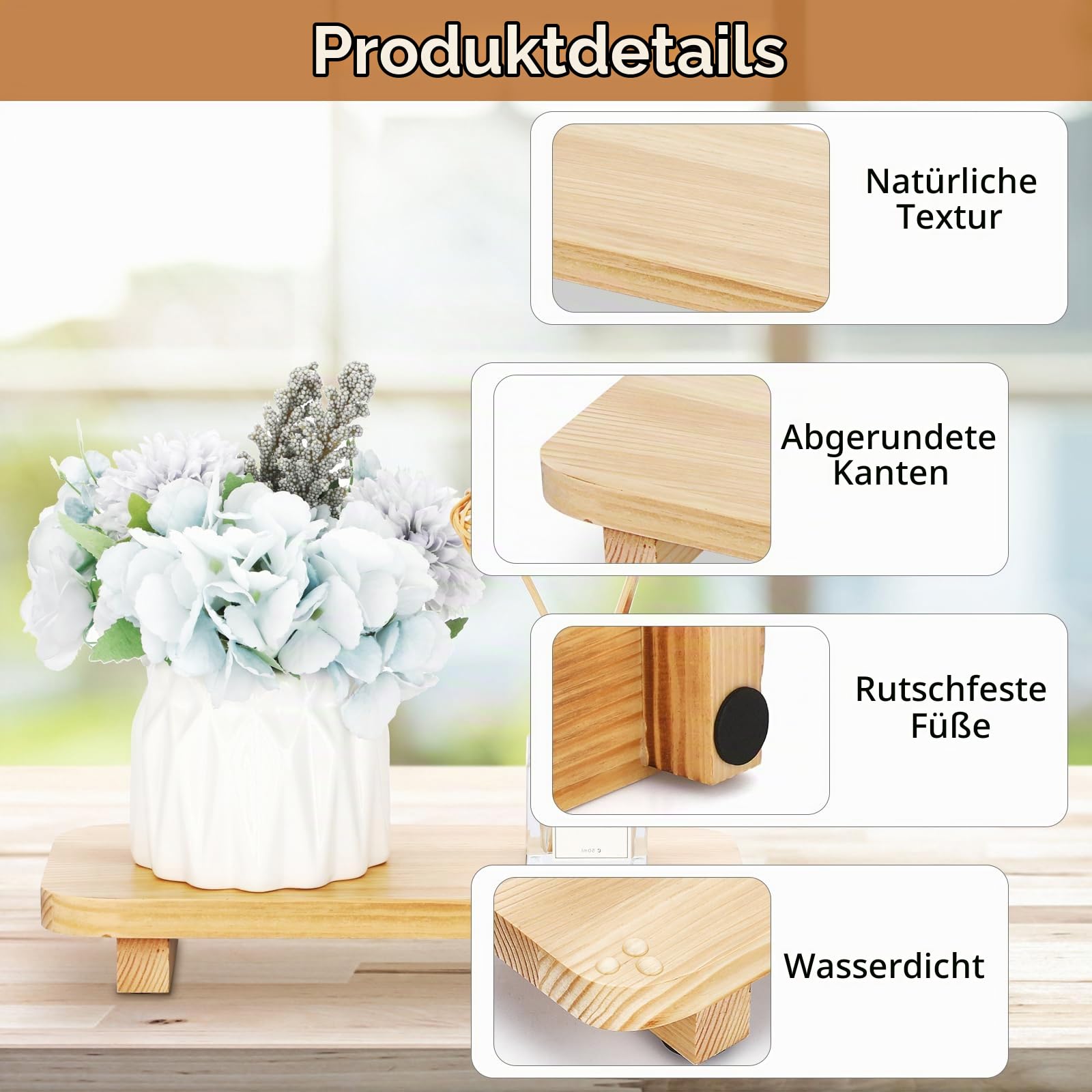OGANAZI Holztablett mit Füßen Deko Badezimmer Tablett 27x10x4cm Küche, Haushalt & Wohnen
