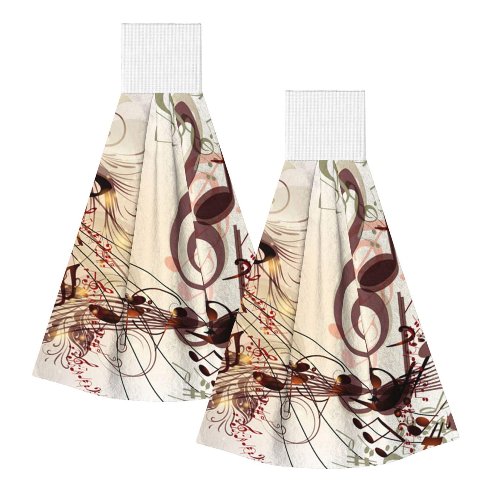 DOPKLNA Music Notes, 2 Pcs Hanging Coral Fiber Hand Towels for Bathroom, Absorbent Kitchen Towels