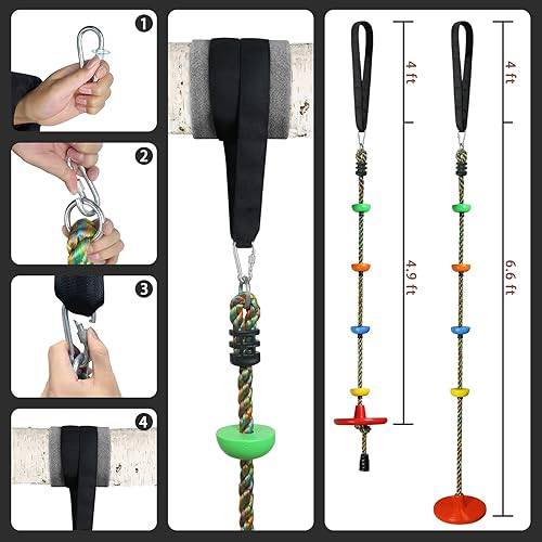 Miniatura 6 de Juego de columpios de árbol para patio trasero, cuerda azul, platillo oscilante de disco de 6, 7, 8, 9 años, juegos de cumpleaños para niños y