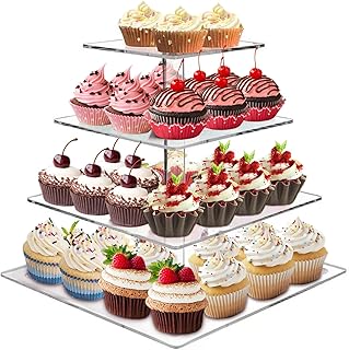4‑Tier Acrylic Cupcake Stand, Square Dessert Display Tower, Detachable Tiered Cake Stand for Weddings, Birthdays & Baby Showers
