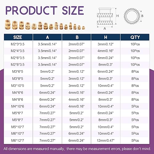 Miniatura 9 de Swpeet 145 piezas 5 valores M2 M3 M4 M5 M6 rosca hembra Tuercas moleteadas Tuercas de inserción roscadas de latón Tuercas de incrustación soldadas