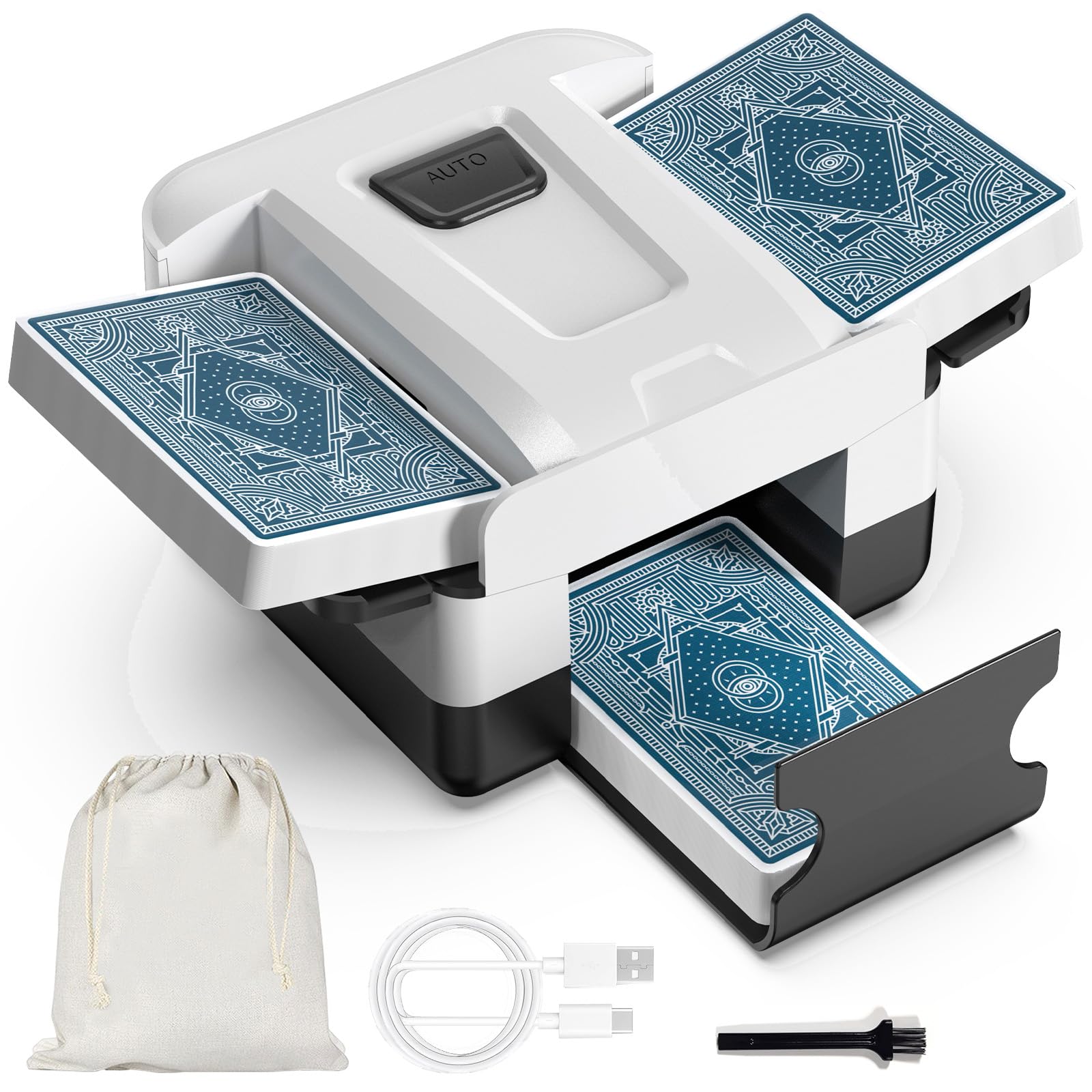 Mélangeur de Cartes Automatique Électrique pour 1-2 Jeux - Batterie 2000mAh Rechargeable USB-C - Compatible Poker, Belote, UNO, Blackjack, Texas Hold'em