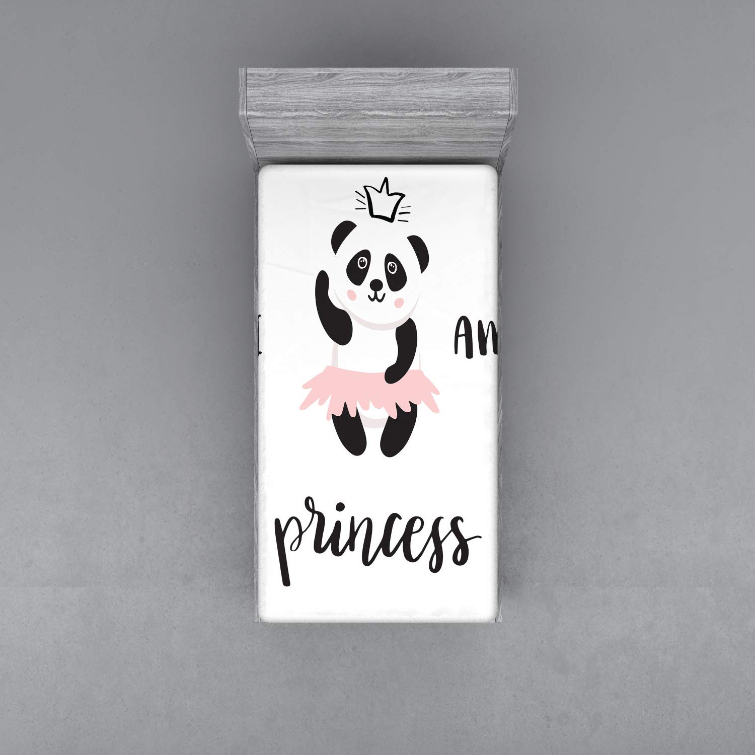 Ambesonne Cartoon Fitted Sheet, Funny Ballerina Panda Bear Dancing in Pink Skirt Baby Girls, Bed Cover with All-Round Elastic Deep Pocket for Comfort, Twin XL Size, Grey Rose