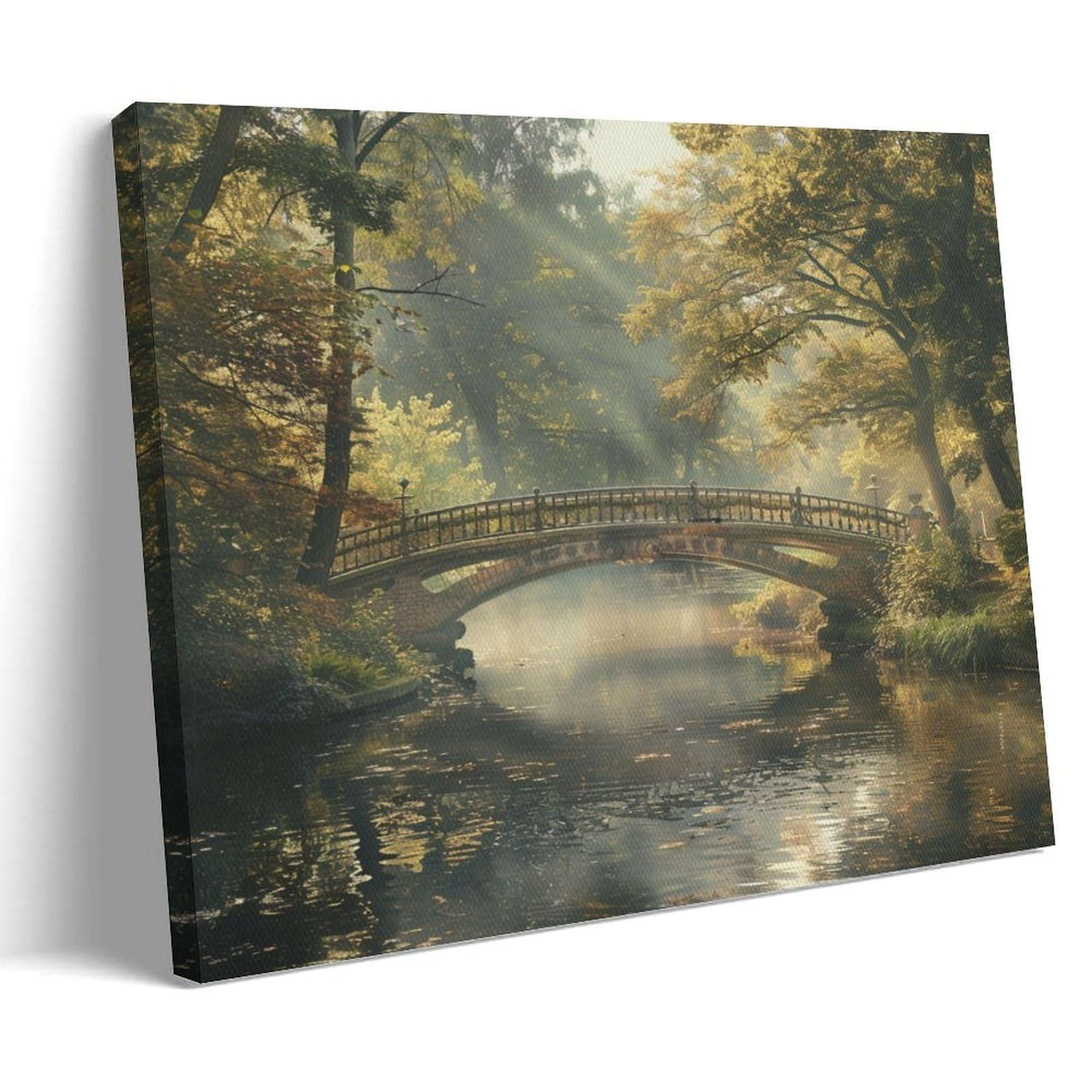 FYFMUSHE Modern Stone Bridge Canvas Wall Art Paintings Summer Sunshine Woods Lake Landscape Pictures on Canvas Prints Framed Ready to Hang Artwork for Bedroom Home Decor 08x12inch(20x30cm)