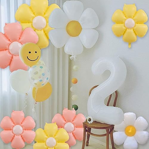 Miniatura 3 de Globos de margaritas bohemias, 15 piezas de decoraciones de fiesta geniales para niñas, globos blancos y amarillos, globos de margarita para