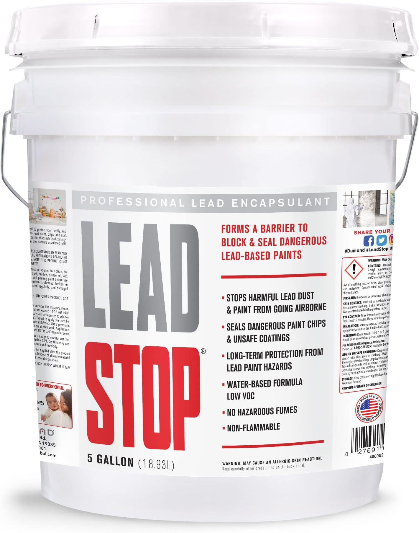 Lead Stop Lead Encapsulant - Provides a Long-Lasting Barrier That Prevents Lead Dust in Lead-Based Paints & Coatings from Entering The Air - Effective Indoors & Out - 5 Gallons