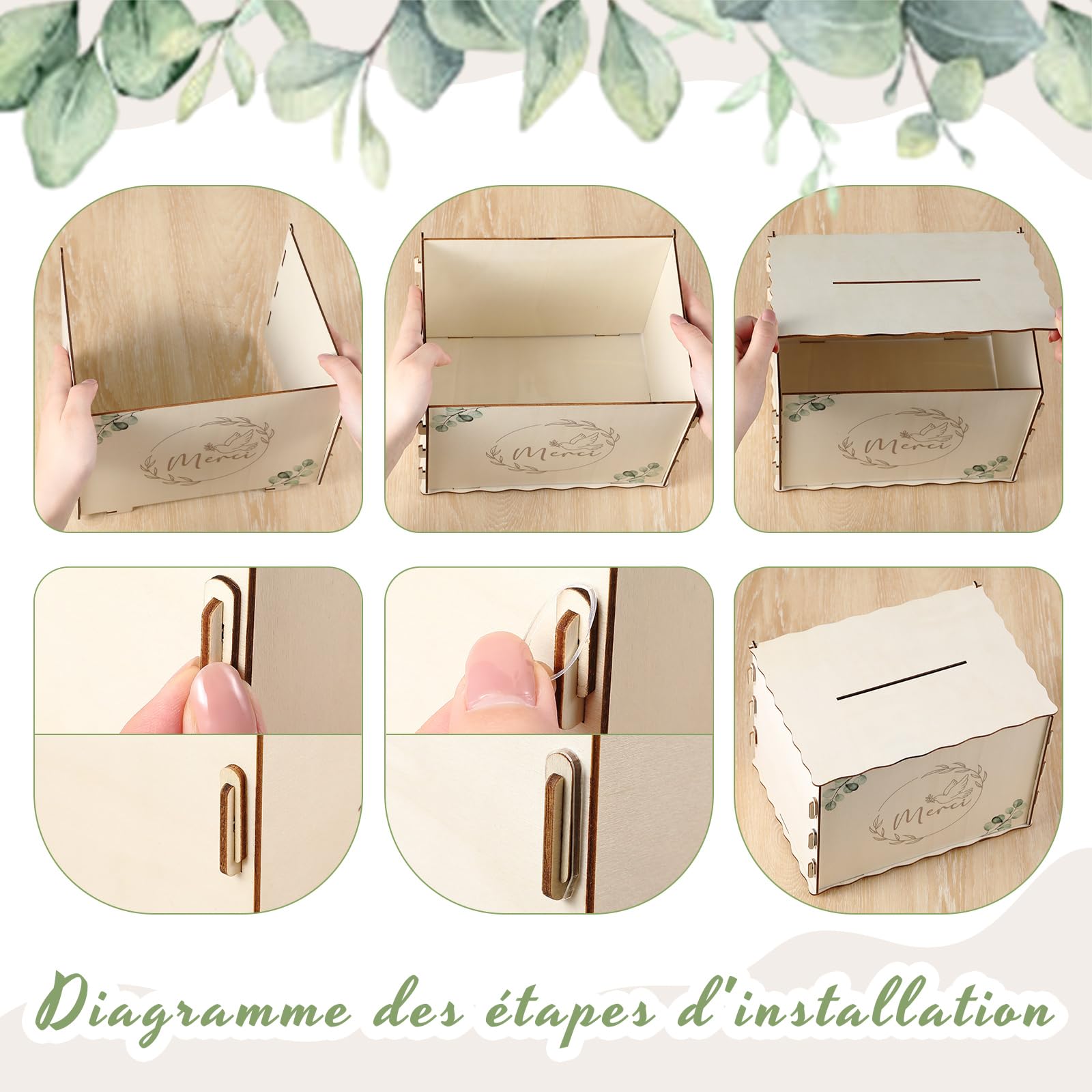 Namalu Urna Compleanno Battesimo Scatola Porta Biglietti Salvadanaio in Legno per Matrimonio Decorazione Festiva Scatola Regalo per Lettere Buste Denaro(Merci, Piccione, Eucalipto)