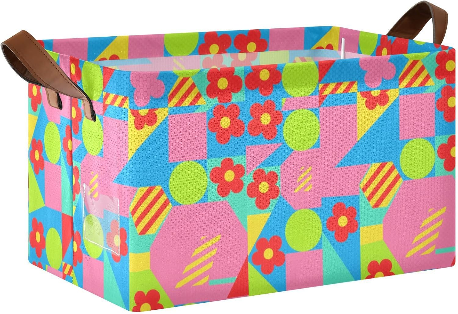 Colorful Abstract Shapes Red Flowers Decorative Foldable Baskets Cube Organizer with Handles Organizing Closet Shelf for Shelves Cupboards Drawer caja para guardar cosas 2 Pack