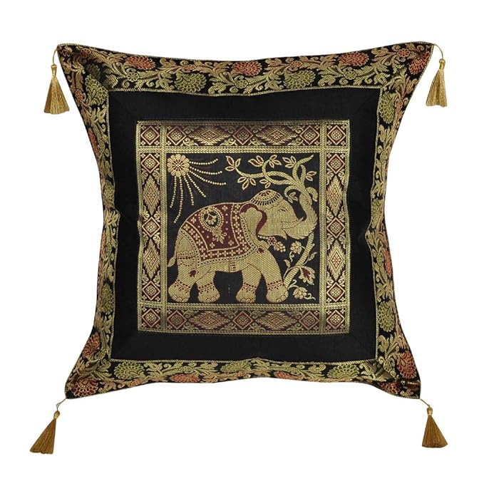 Buy Lal Haveli Home Decor Bed Pillow Cover Elephant Deisgn Silk Fabric Black Cushion Cover 18 x