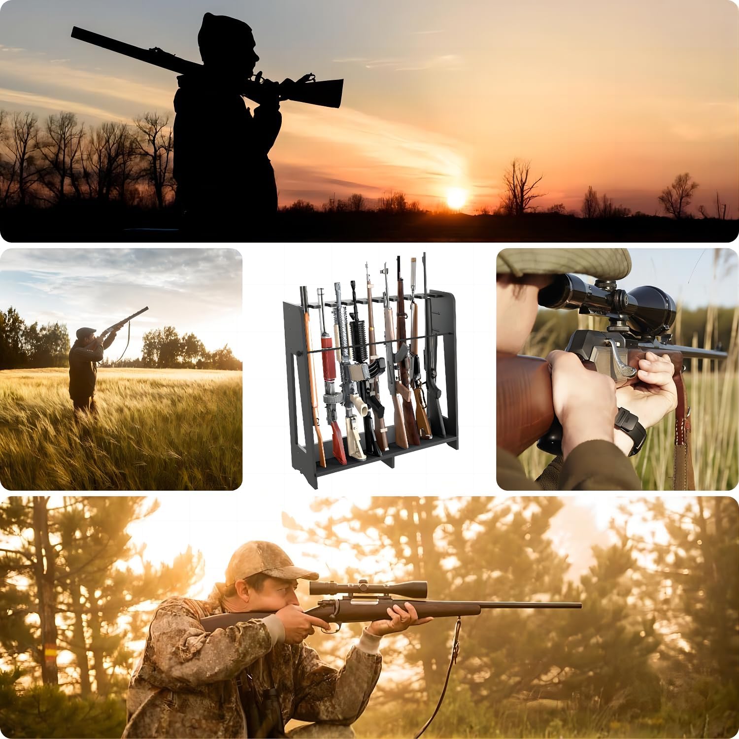 Gun Storage Racks Indoor - Freestanding Floor Wooden Rifle Standing Rack, Vertical Shotgun Storage Solutions and Gun Room Display Stand, 9 Slots Adjustable Height for up to 9 Long Guns