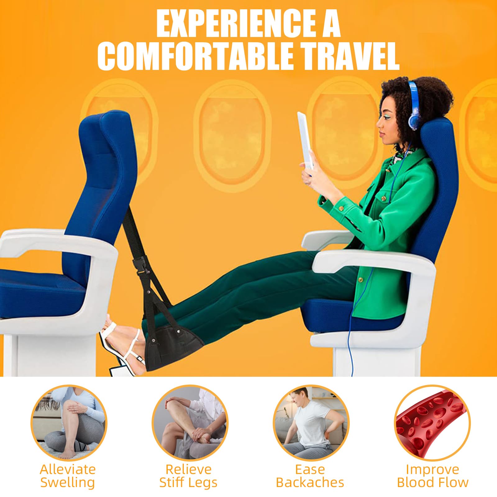 Paquete de 2 hamacas para pies de avión, reposapiés de viaje, imprescindibles para vuelos largos, reposapiés para viajes en avión, esenciales para viajes y hogar (azul)