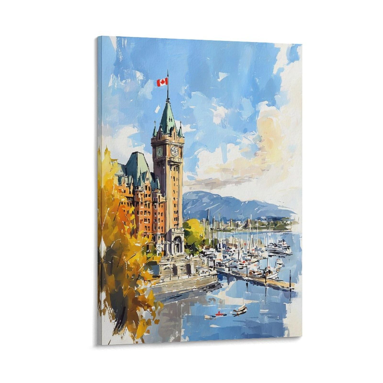 CNAHEIZ Victoria Canada 20x30inch(50x75cm) Vintage Travel Poster Watercolor Canvas Art