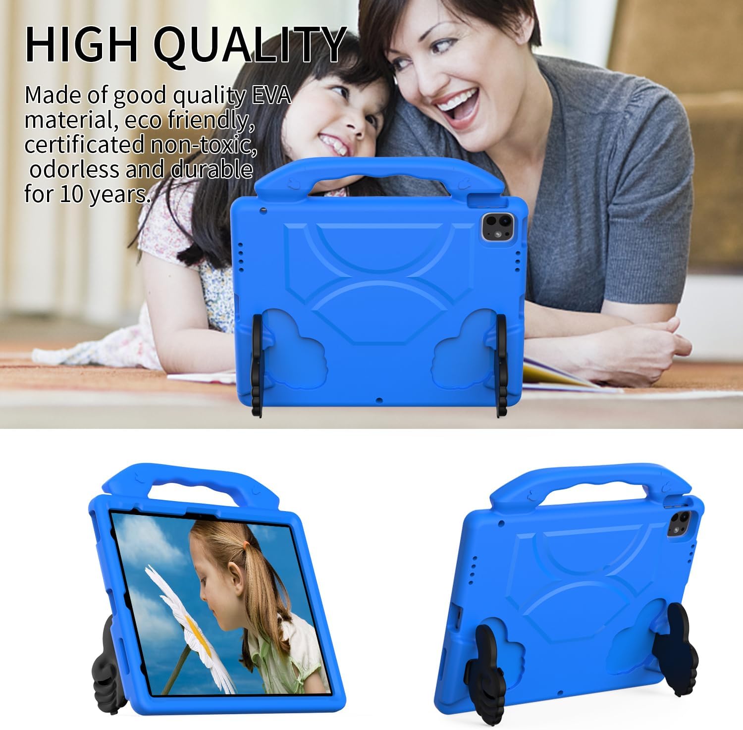 Compatible with iPad Air 13 Inch M2(2024)/Pro 13 inch (2024) M4 Kids Case,Impact-Resistant Shell Compatible with iPad Air 13 Inch Lightweight EVA Case with Carry Handle and Kickstand (Blue)