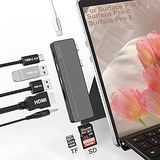 Surface Pro 9 Docking Station, Surface Pro 9 Hub with 4K HDMI, 100W USB C Thunerbolt 4 (Display+40Gbps+PD), USB C, Audio, 2* USB A 3.0, TF/SD Card, Triple Display for Microsoft Surface Pro 9/8/X