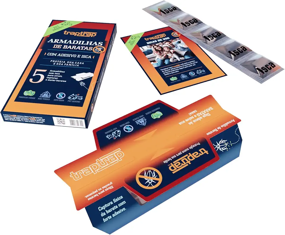 Armadilhas de Baratas TrapTrap | Sem Cheiro e Sem Veneno | Criança e Pet Seguro | Cx c/ 5 un