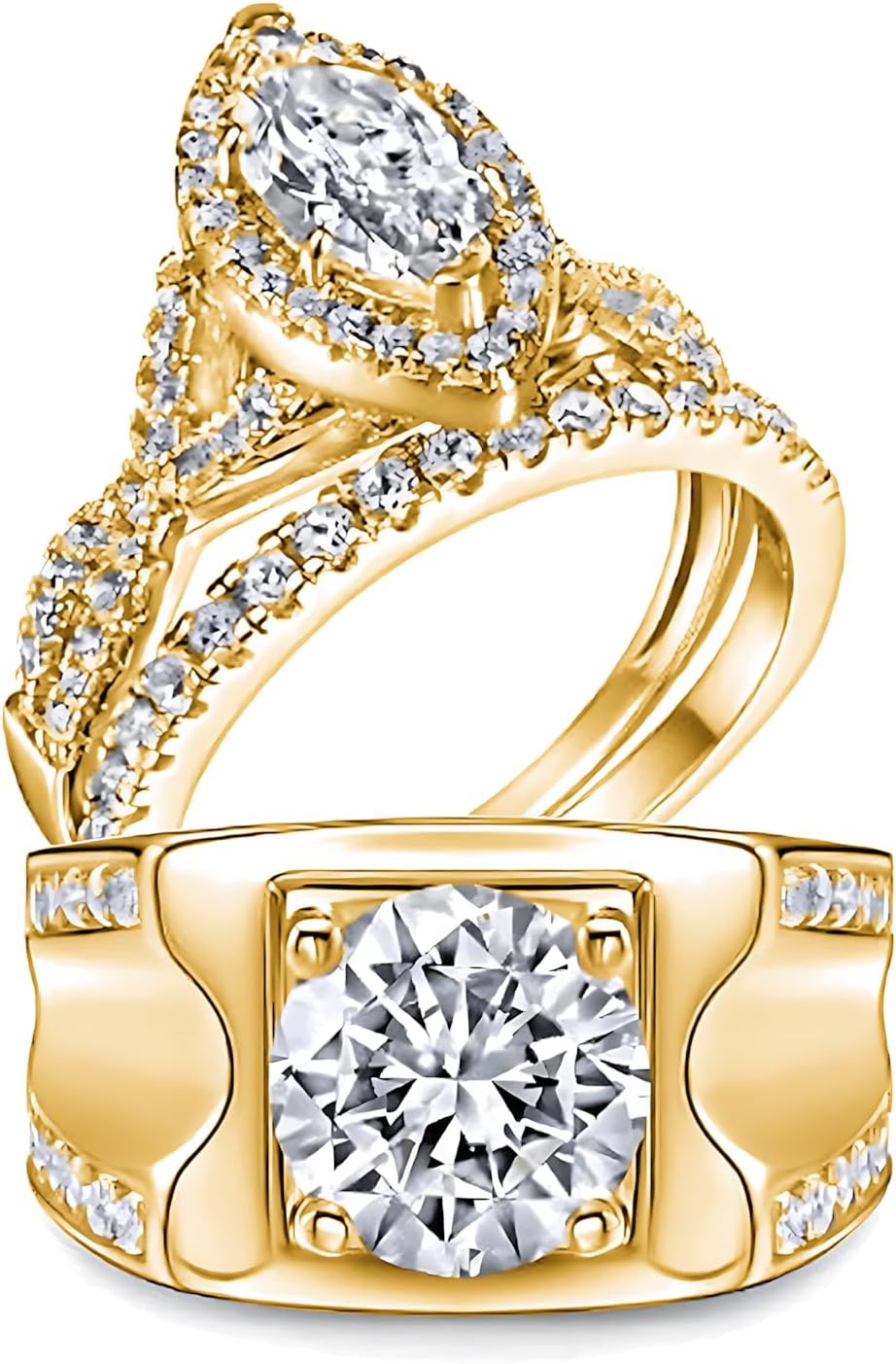 3Pcs Moissanite Couples Wedding Rings Sets, s925 10K 14K 18K Gold Engagement Rings Sets for Him and Her, Customized Matching Wedding Bands Set for Men and Women Free Engraving