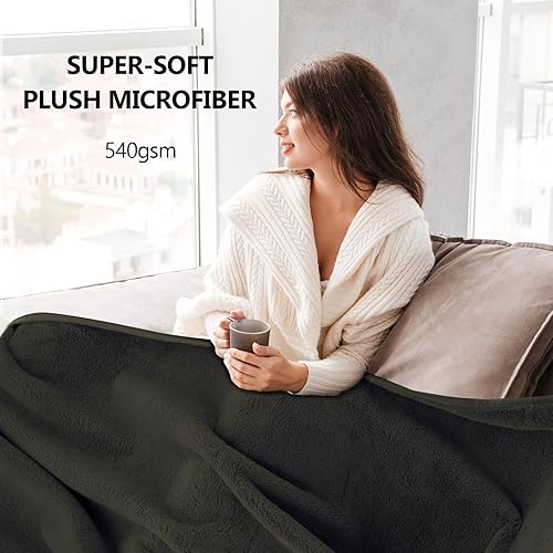 Miniatura 3 de Manta de lujo de piel sintética fruncida, manta suave y esponjosa, cálida y gruesa manta de franela de microfibra acogedora para sofá, sofá (gris,