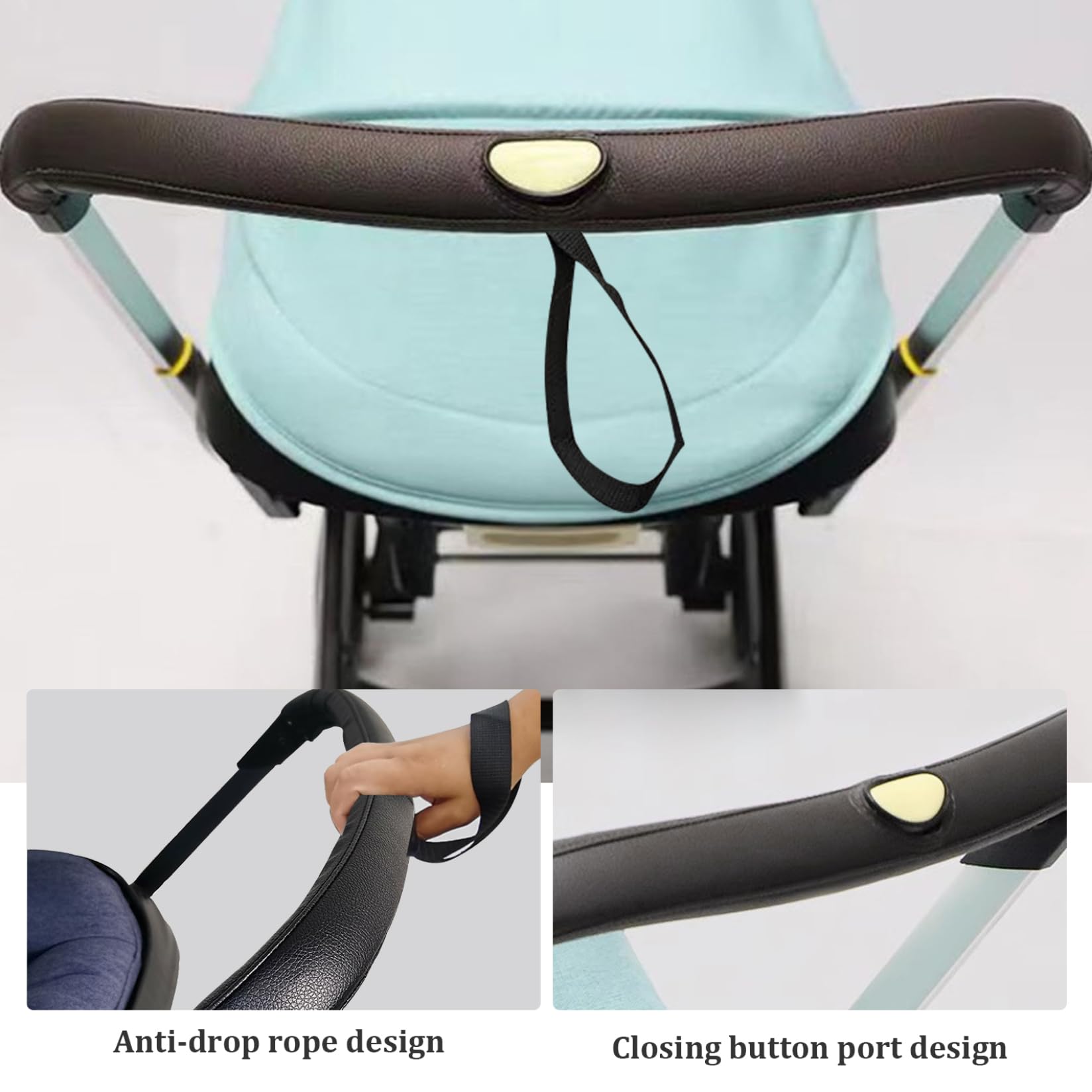 Copri maniglia per passeggino Copri maniglia per carrozzina in pelle nera Antiscivolo e resistente alle macchie Impugnature per maniglia per passeggino con cerniera per protezione bracciolo carrozzina