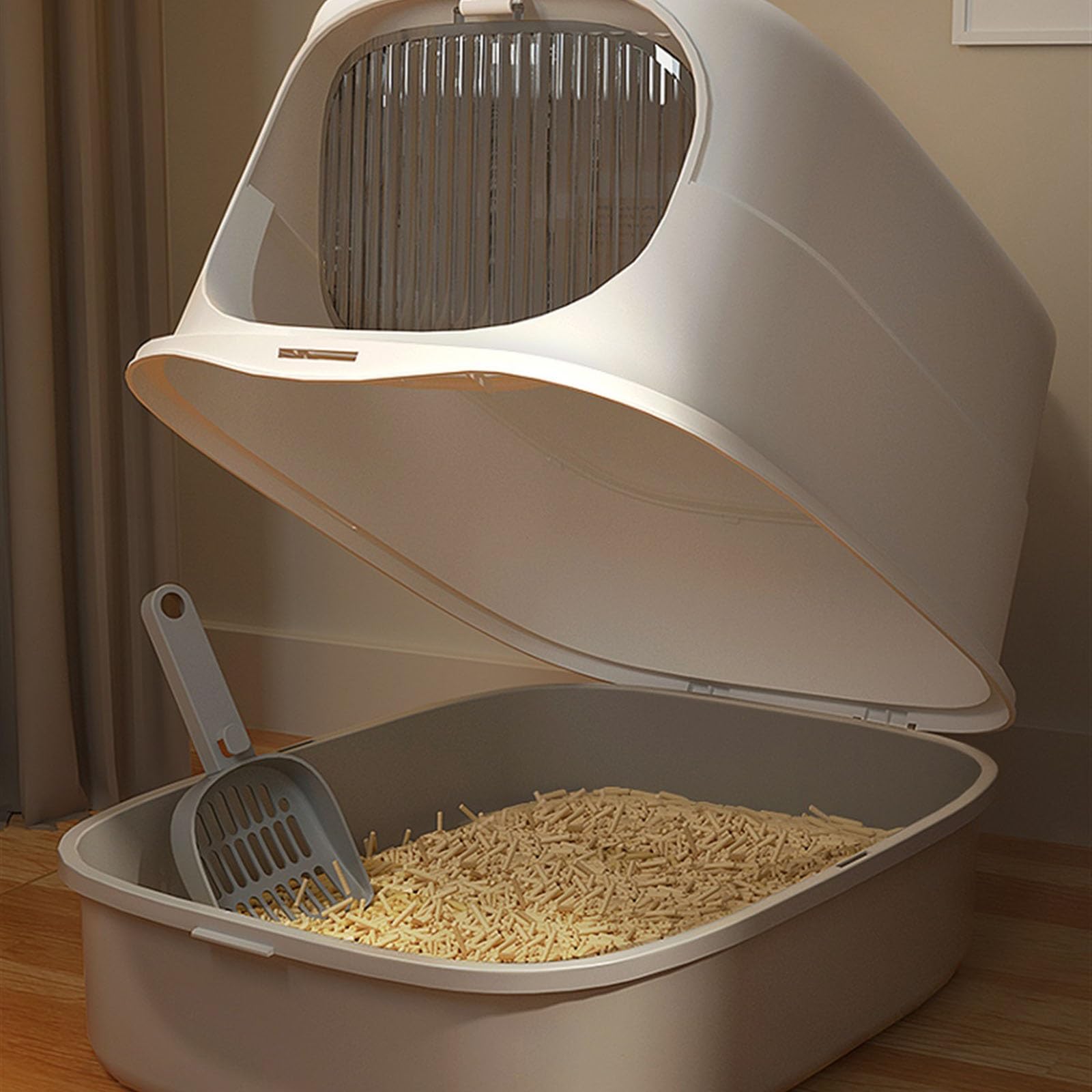 Exclusivo para Gatos y Perros Caja de Arena plástico, Caja con Tapa, for Gatos Lados Altos for Grandes y Gatitos, Grande Pala para Interiores(Green)