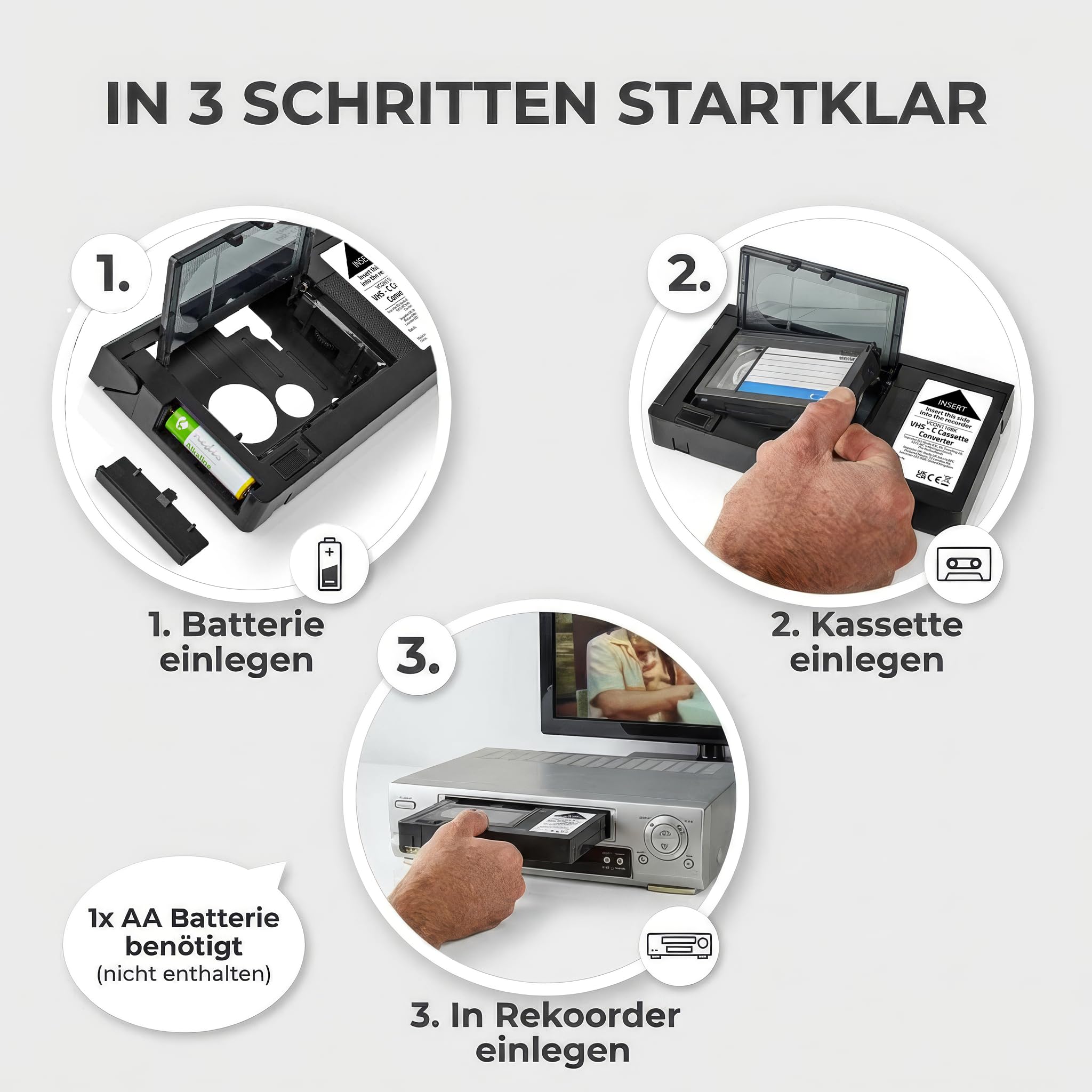 Nedis VHS-Konverter - Konvertierung: VHS-C auf VHS - Plug & Play - Schwarz