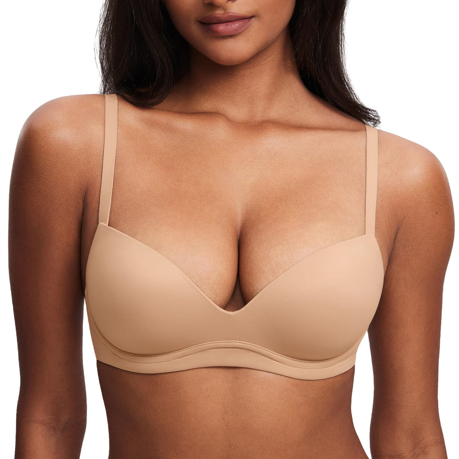 DOBREVA Women's Push Up Bra No Underwire Comfortable Wireless Bras Padded Plunge