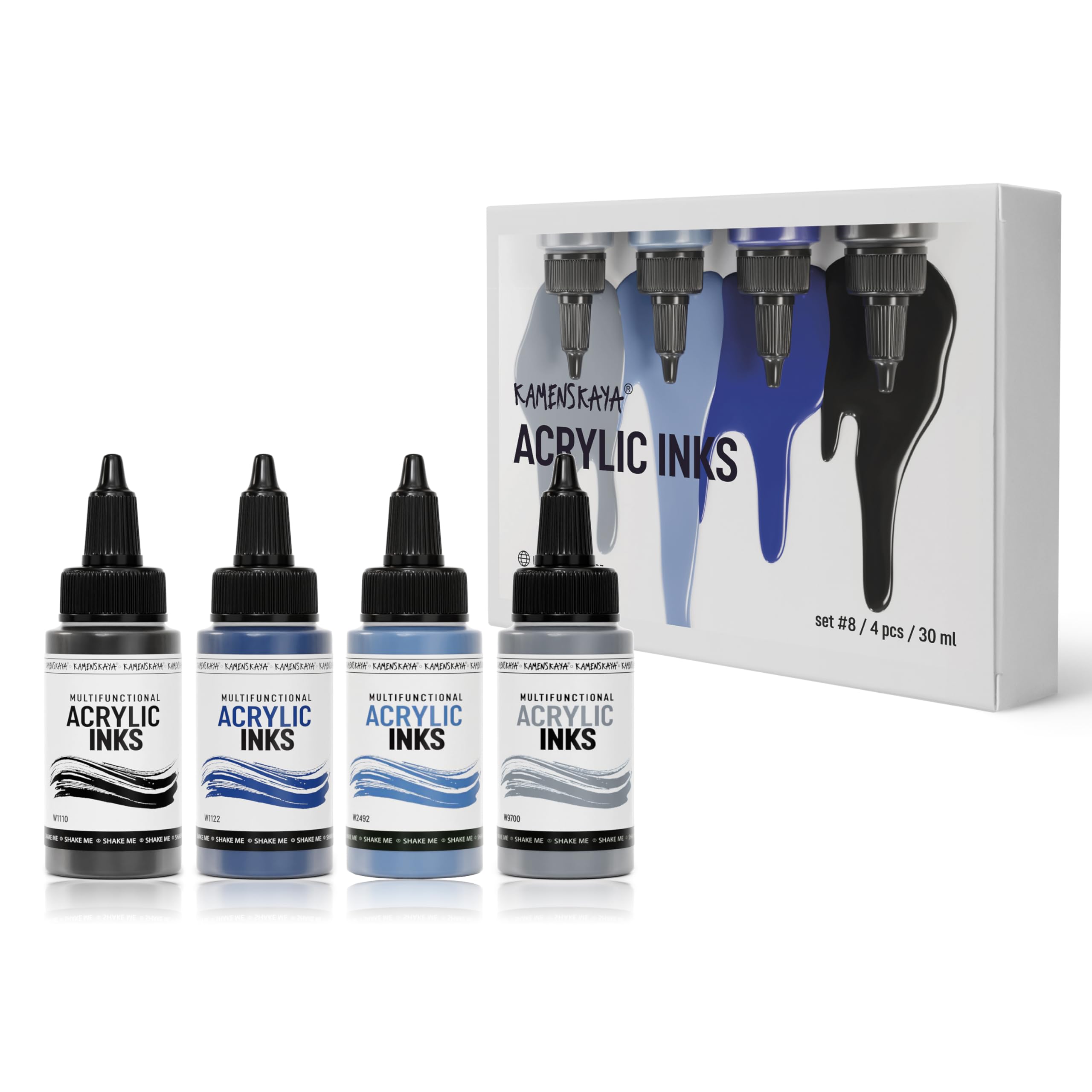 Kamenskaya Acrylic Inks for Artists - Acrylic Ink Set, Color Combination #8-4 pcs. 1 Fl Oz (30 ml) Each, 30 ml (Pack of 4)