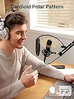 Vista 7 de MAONO Micrófono de condensador XLR/USB: 192kHz/24Bit Plug & Play PC Podcast Kit de micrófono de metal cardioide con software, chipset de sonido Negro
