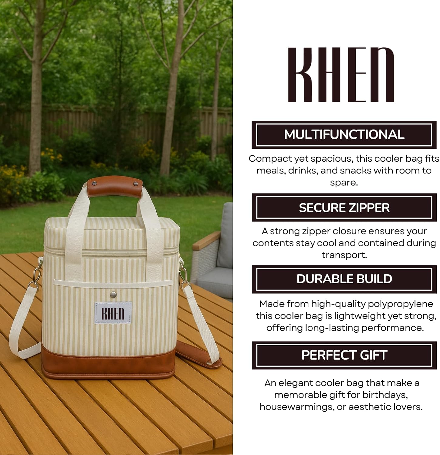 Khen 2 Bottle Wine Bag Carrier Tote - Leakproof & Insulated Padded, Leather Versatile Cooler Bag - Travel, Picnic, BYOB Restaurant, Party, Dinner, Gifts for Lovers, Portable Case, Gift for Men Women