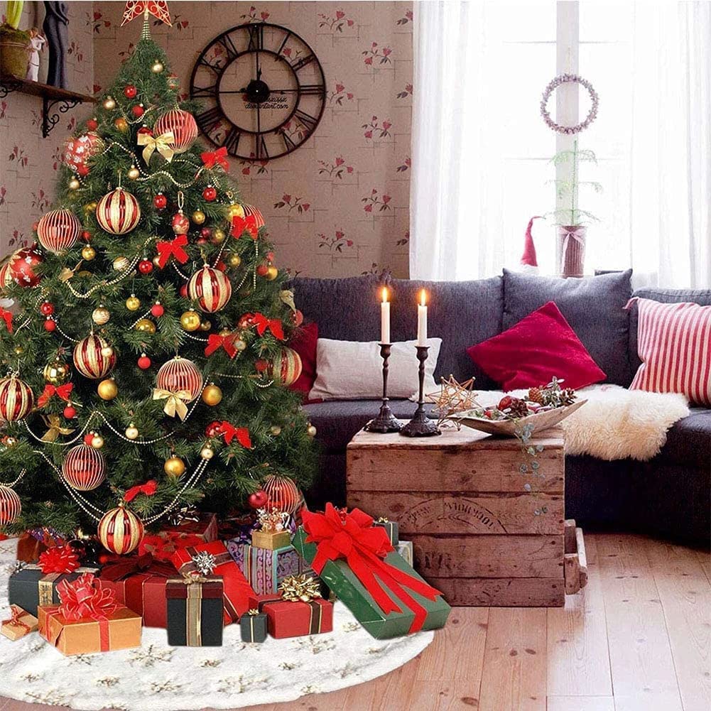 120 cm albero di Natale gonna neve bianco finta pelliccia fiocco di neve 48 pollici albero gonne per la decorazione di festa di Natale felice