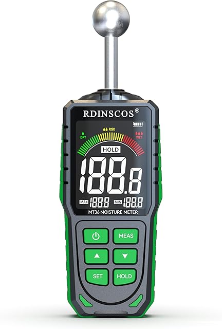 Moisture Meter for Firewood, Wood Moisture Meters for Walls, Firewood Floor Humidity Detector Lumber Humidity Tester Paper Cerimic Ceiling Firewood Cardboard Humidity Building Material (Black-Ball)