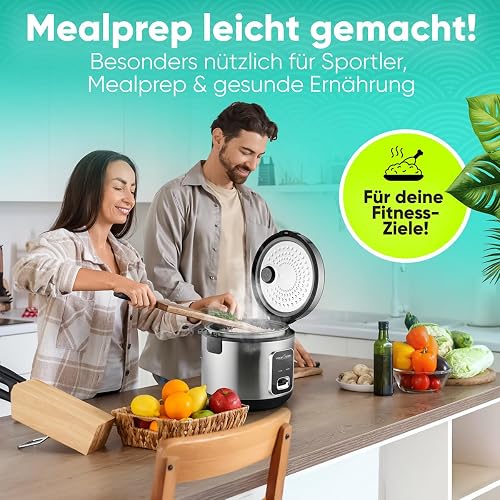 ProfiCook® Rice Cooker for 3 kg Rice | Quick Preparation without Burning | Warming Function | Includes Measuring Cup and Rice Spoon | Rice Cooker with Non-Stick | Rice Cooker with Steamer | PC RK 1285 - 6