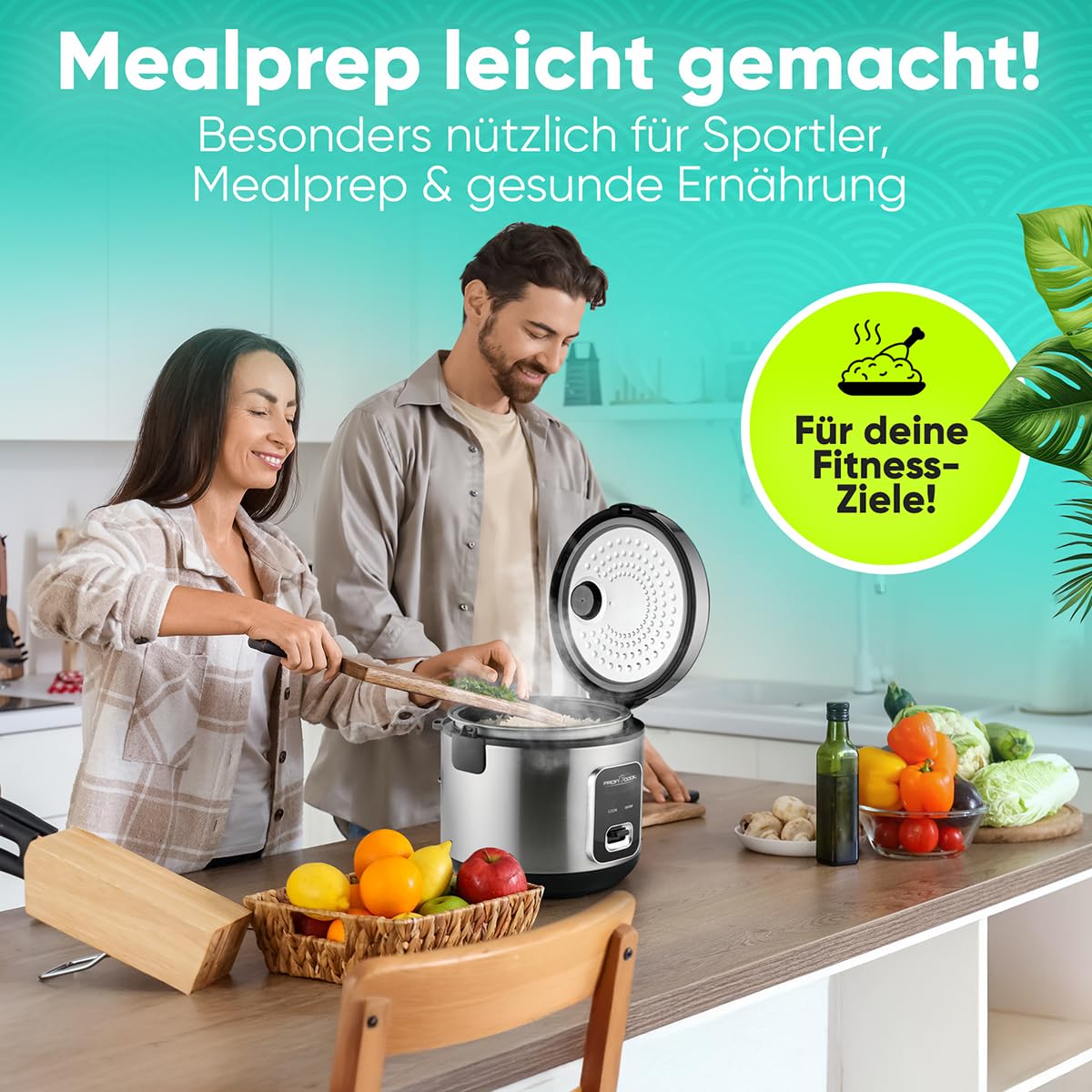ProfiCook® Reiskocher für 3kg Reis | schnelle Zubereitung ohne Anbrennen | Warmhaltefunktion | inkl. Messbecher & Reislöffel | Rice Cooker mit Antihaft | Reiskocher mit Dampfgarer | PC RK 1285
