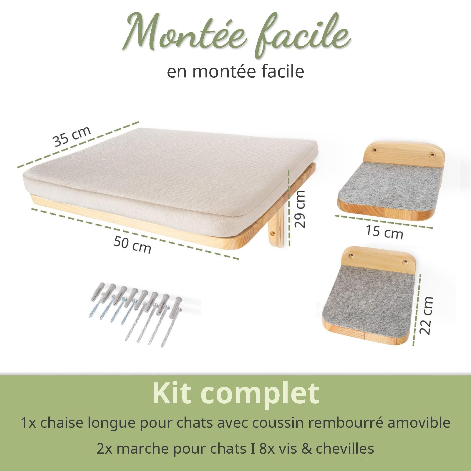 WOOWOOD® Mur d'escalade pour Chat avec 2 marches de Chat [Extra Grand et Stable] I Mur 3 pièces I Set Arbre à Chat Mural I Mur pour Chats I Chaise Longue Murale pour Chats