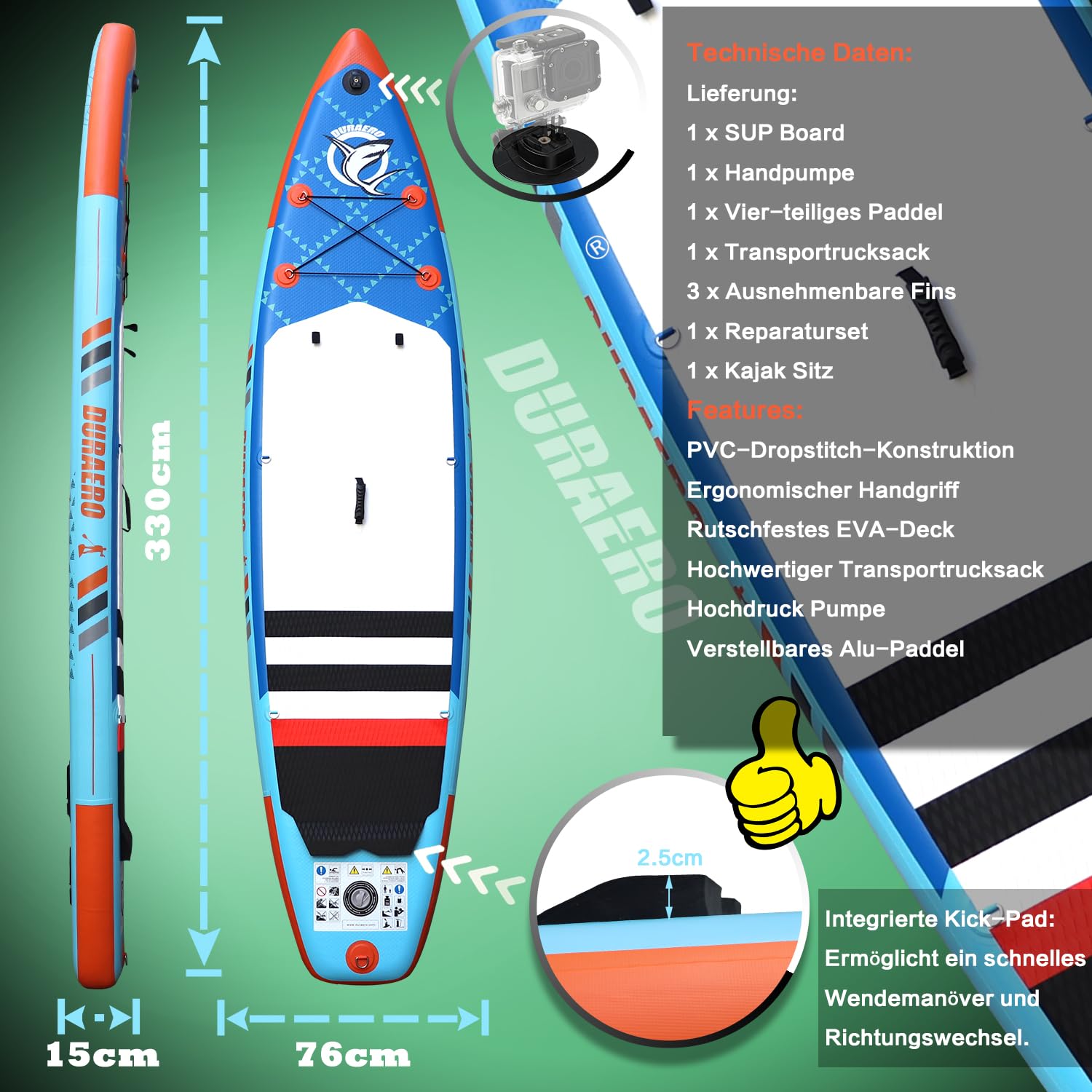 Sup Board Gonflable Stand Up Paddle Board Premium 330x76x15 cm 305x76x15 cm 150kg 130kg