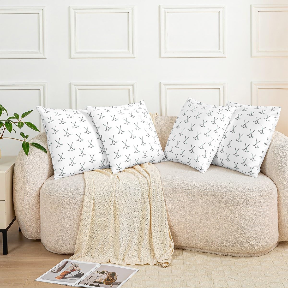 Ice Hockey Throw Pillow Covers 24"x24" Set of 2 Soft Ice Sports Games Pillow Cases Cushion Covers for Teens Bedroom Decor Hockey Player Decorative Throw Pillowcases Puck Hockey White Cushion Cases