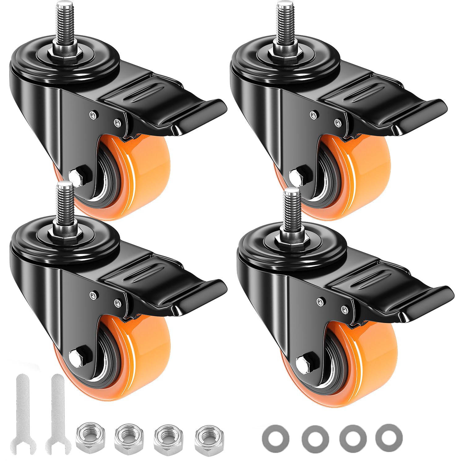 Photo 1 of 2 Inch Caster Wheels, Threaded Stem Casters Set of 4 Heavy Duty, 1/2"-13 x 1 (Screw Diameter 1/2", Stem Length 1"), Safety Dual Locking Industrial Castors, Wheels for Cart, Furniture