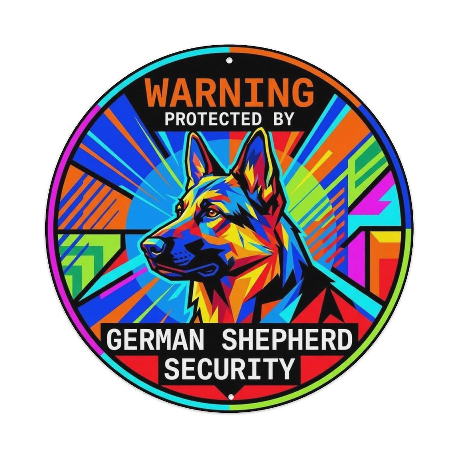 German Shepherd Security Warning Modern Graphic Metal Tin Sign