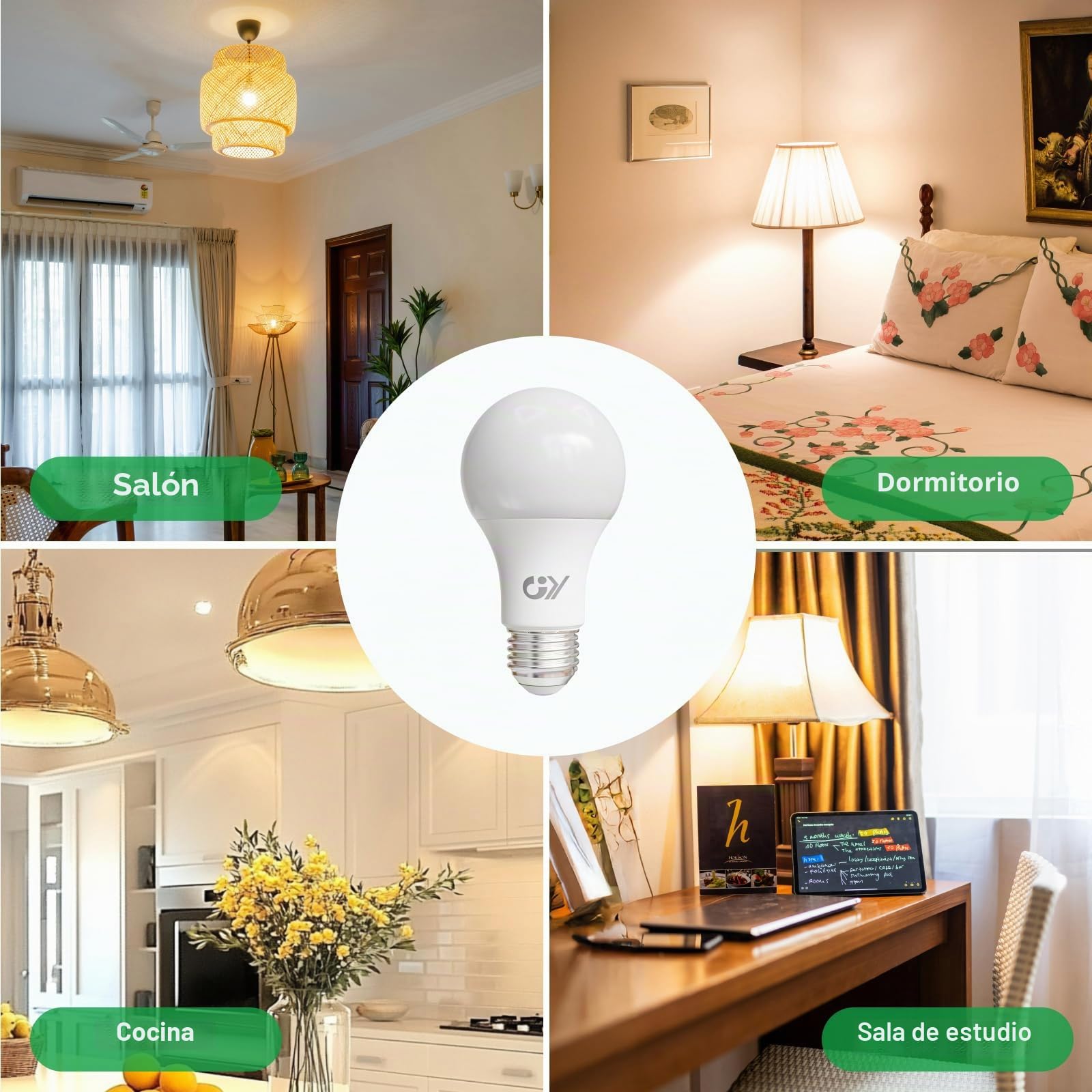 GY 8W Bombillas Led E27 6500K Luz Blanca Fría, 8W Equivalente a 100W, 1521 Lúmenes, No Regulable, A60 Bombilla Bajo Consumo Pack de 6