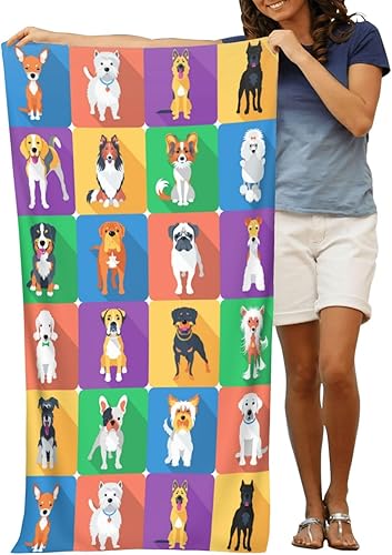 Miniatura 9 de VOOHDDY Toalla de playa de dibujos animados de perro lindo grande, suave y absorbente, de secado rápido, toallas de baño de gran tamaño para baño,
