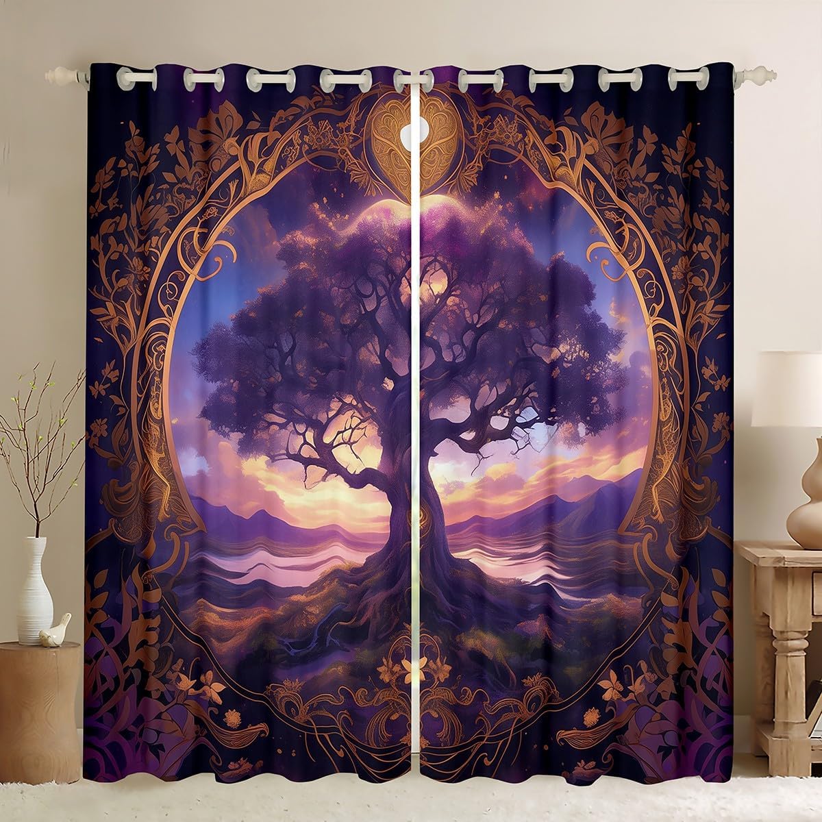 Manfei Groovy Flowers Kids Blackout Curtain,80s 90s Daisy Floral Rustic Farmhouse Window Drapes for Boys Girls,Bohemia Retro Style White Window Treatments Grommet Top 2 Panel Set,52Wx63L inch